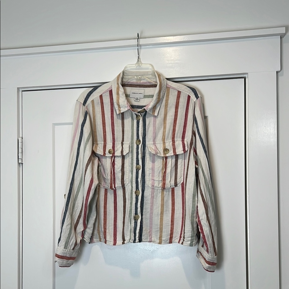 American Eagle Multicolor Striped button down shirt size large.
